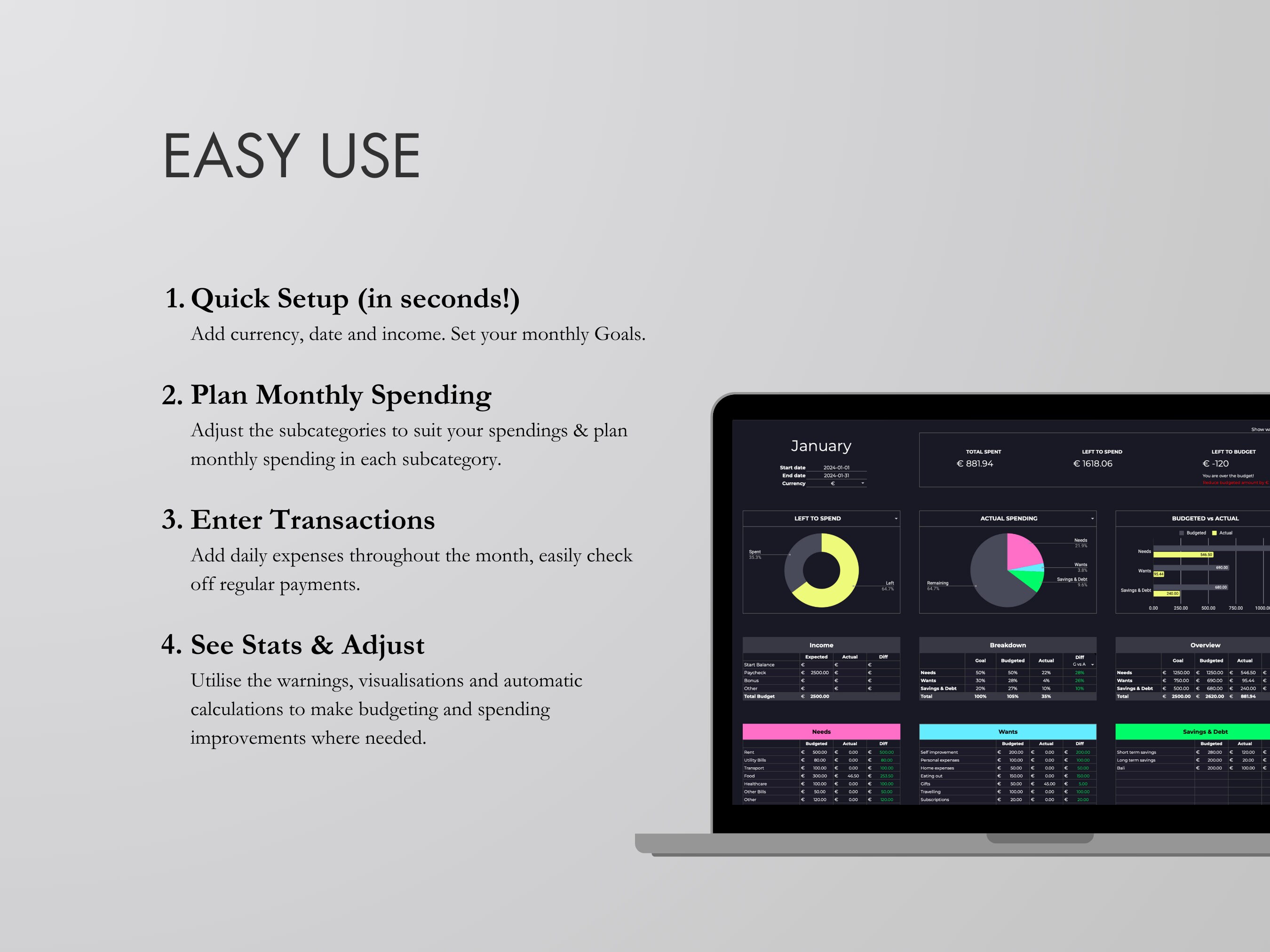 50/30/20 Budget Planner Google Sheets Spreadsheet Expense Tracker