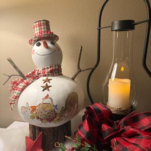 Painted snowman gourd with hand painted feed the birds and animals