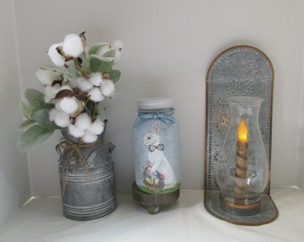 Hand painted glass vintage Kerr jar with new lid Rabbit with flowers