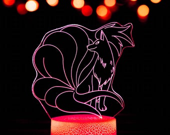 Custom Themed - Ninetales  - Acrylic LED Color changing Night light with Premium base, wireless remote, USB cord! great lamp gift!