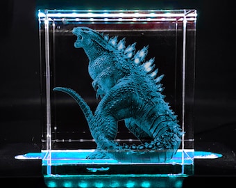Godzilla - Custom & personalized - 3D Laser engraved - Color changing Game picture with Gift box Led Light stand! night light / Lamp