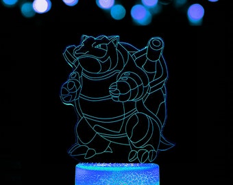 Blastoise - Custom Themed  - Acrylic LED Color changing Night light with Premium base, wireless remote, USB cord! great lamp gift!