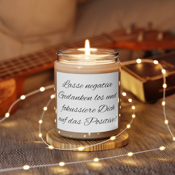 Positive Affirmation, lasse negative Gedanken los, Soja-Kokoswachs, Duftkerze, 9oz, entspannende Momente, Förderung positiver Energien