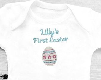 PERSONALISED My First EASTER Embroidered Babysuit or Babygrow - Baby Easter EGG Design - 2 Designs to choose from