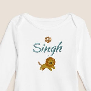 SIKH - SINGH of KAUR geborduurd babypakje of babypakje - leeuw of leeuwin-ontwerp
