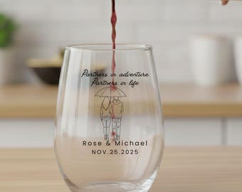 Engagement and Wedding Stemless Wine Glass Gift Personalized | Elopement Couple Tumbler Gift Mr & Mrs Rehearsal Dinner, Bridal Shower Favors