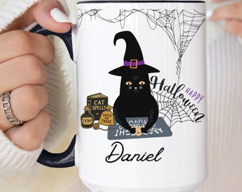 Black Cat Mug Halloween Gifts, Spooky Cat Lover Gift, Fall Decor Cat Mom Kitchen, Haunted Cat, Reading, Bookish Girl