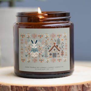 Cozy Home Rabbit Scented Candle Charming Bunny and Scandinavian House Design Spring Party Centerpieces Easter favors Rustic Easter table