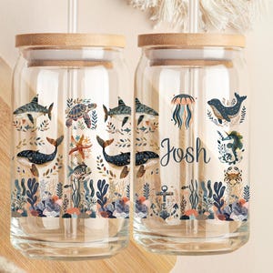Sea Animal Tumbler Gift for Beach Lovers Sea Life Tumbler Oceans Themed Cup Sailing and Fishing Dad Gift Dolphin Turtle Whale Cup Nautical