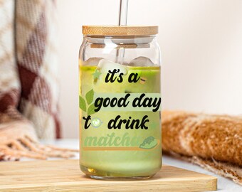 Matcha Lover Iced Glass Tumbler, Bamboo Lid and Straw