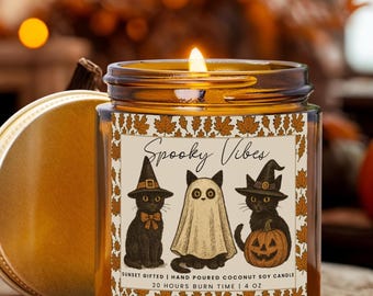 Spooky Candle Fall Gifts for book lovers, Black Cat Halloween Candle Gift Bookish Girl Witchy Cats, Haunted Library Candle Thanksgiving Gift