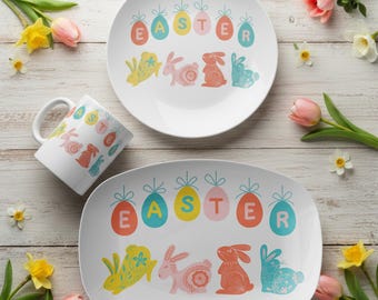Easter Table Decor Gift Spring Party Centerpiece, Bunny favors, Egg Hunt Serving Tray, Easter Rabbit Platter, Plate Farmhouse Thank you Host