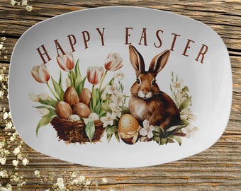 Happy easter bunny Platter Gift Table Settings Spring Party decor, Rustic Farmhouse Dinnerware Serving Tray, Family Thank you Gift, Moms