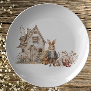 Rustic Farmhouse Plate Table Settings Family Dinnerware Rabbit Floral Plate Easter gift for Mom Rustic Dishes Rustic Pottery Spring Party