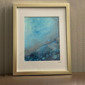 Alcohol Ink Painting &quot;Flow&quot; 12 by 15 inch Matted with Gold Framed