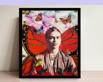Original Frida Inspired Mix Media Acrylic Painting &quot;The Secret&quot;, 16 x 12 inches, FRAMED