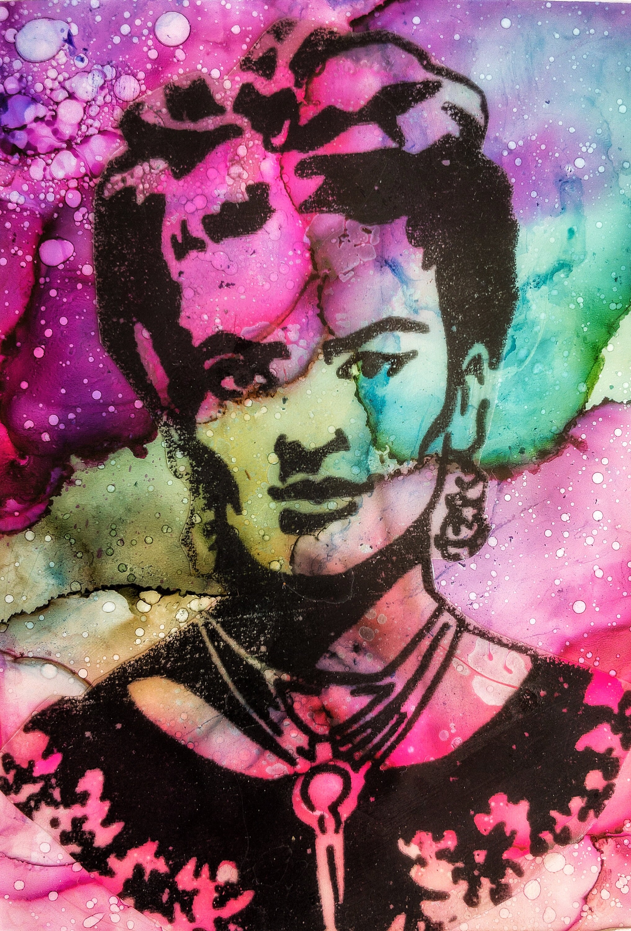 Mix Media Painting "The Smile" Hand Painted Artwork,  6.5 x 8.5 inches Frida Inspired Wall Art, Framed Painting  for Home Decor