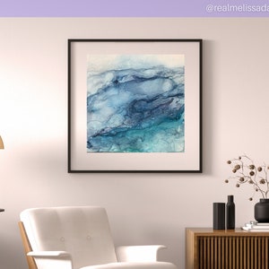 Alcohol Ink Painting on Yupo Paper &quot;Blue Tides&quot; | Fluid Artwork | Alcohol Ink Art Original | Abstract Painting Expressionist Art 7&quot; x 7 &quot;