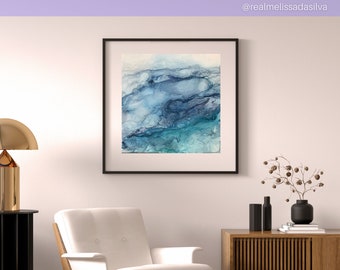 Alcohol Ink Painting on Yupo Paper &quot;Blue Tides&quot; | Fluid Artwork | Alcohol Ink Art Original | Abstract Painting Expressionist Art 7&quot; x 7 &quot;