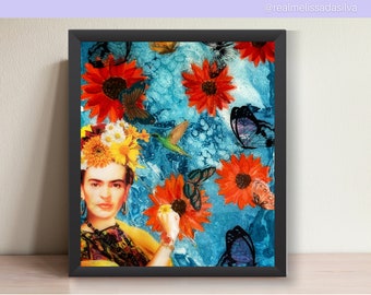 11 by 14 inch  Mix Media Art Frida inspired Painting &quot; Flight of Creativity &quot;