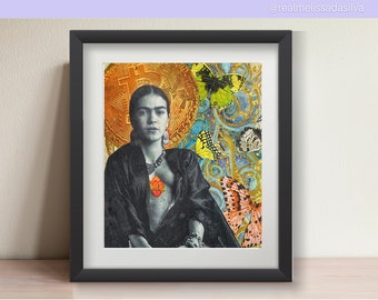 Hand-painted Artwork, Frida Kahlo&#39;s Inspired Vibrant Wall Art Painting, Unique Mixed Media Artwork Creations with Framed Glass, 15&quot; x 13&quot;