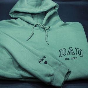 Custom Dad Embroidered Hoodie, Custom Dad Hoodie With Kids Names, Heart On Sleeve, Daddy Est Year Hoodie, Gift For New Dad, Father&#39;s Day