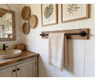 Towel Holder, Industrial Decor Pipe Hanger, Rustic Towel Bar, Farmhouse Bathroom