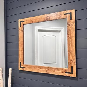 Handcrafted Mirror in USA,Wood Framed Mirror,Farmhouse Style Rustic Bathroom Vanity Entryway Wall Mirror,Handmade Entryway Wood Mirror,Gift