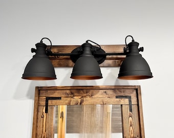 2 - 3 Light Vanity Fixture, Farmhouse Lighting, Black Cage Wall Bathroom Light, Metal Shade Industrial Bathroom Lamp, Fixture Over Mirror