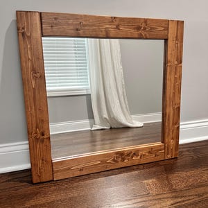 Mirror, Wood Framed Mirror, Farmhouse Style, Natural Rustic, Bathroom Vanity Entryway Wall Mirror, Rustic Look, Handmade Natural Wood Mirror