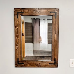 Mirror, Wood Framed Mirror, Farmhouse Style, Natural Rustic, Bathroom Vanity Entryway Wall Mirror, Rustic Look, Handmade Natural Wood Mirror