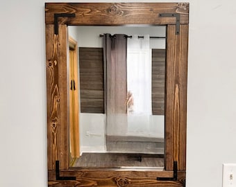 Mirror, Wood Framed Mirror, Farmhouse Style, Natural Rustic, Bathroom Vanity Entryway Wall Mirror, Rustic Look, Handmade Natural Wood Mirror