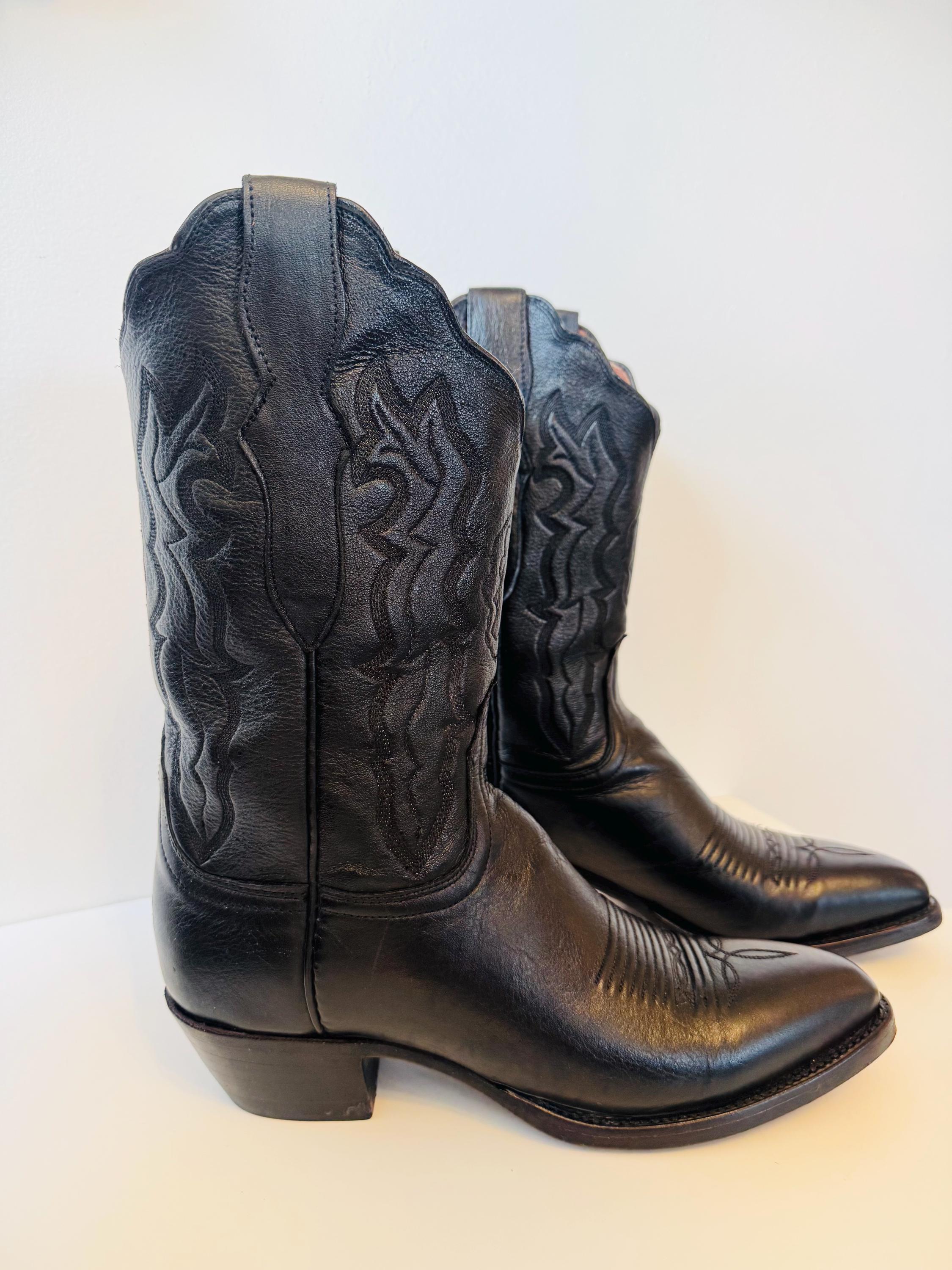 Vintage Lucchese 2000 Black Leather Western Boots - Etsy display picture 1