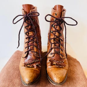 Vintage Durango Brown Leather Lace-Up Kiltie Boots