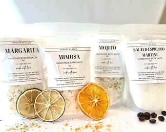 Handmade Bath Salts/ Cocktail inspired bath salt/ Sample package 5oz/ Espresso martini/Margarita/ Mojito/ Mimosa/ Spa gift/ Bath Soak/ Relax