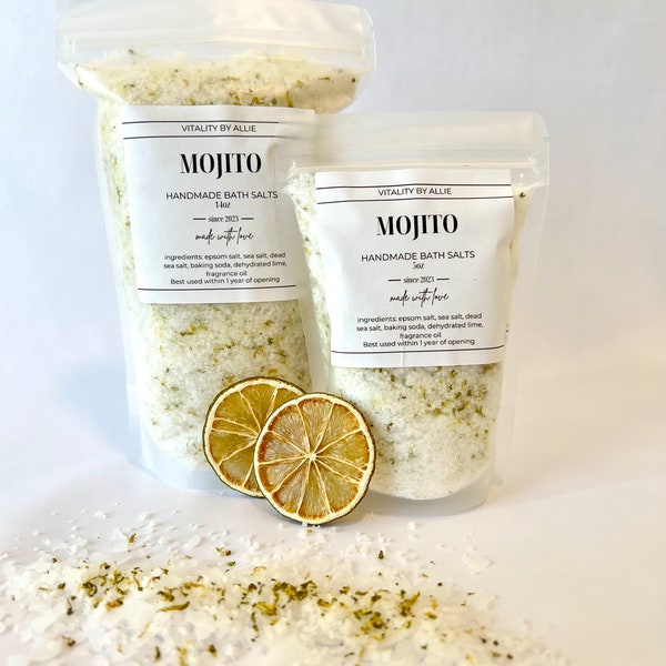 Handmade Bath Salts/ Mojito/ Cocktail Inspired/ 5oz/ 14oz/ Gift Idea/ Spa Present/ Bath Gift/ Relax/ Self-Care/ For Her