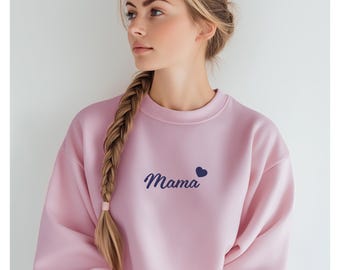 Custom Embroidered Mama Sweatshirt with Children's Names & Heart on Sleeve | Personalized Mom Gift