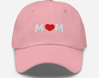 MOM Embroidered Baseball Cap – Red Heart, Mother's Day Gift