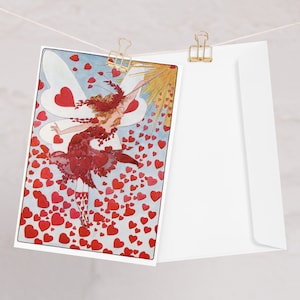 Carte de voeux vintage Valentine Fairy Spreading Hearts