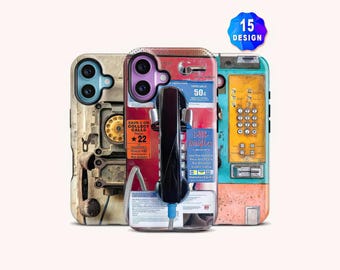 Custodia per telefono retrò vintage con telefono pubblico: custodia per telefono tecnologica anni '80 e '90, custodia per telefono resistente con quadrante rotante Nostalgia Y2K