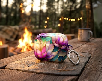 Apple AirPods Pro 2, 3 & AirPod 2, 3, 4 Protective Case: Stained Glass Lotus flower AirPod Pro Case, Tech Gifts For Her