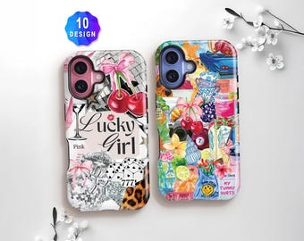 Red Cherry Bow Girly Collage Phone Case: Preppy Pink Iphone 17/16/15 Pro Max Case