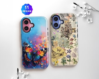 Butterfly Collage iPhone 17 16 15 14 Pro Max Magsafe Case, Vintage Floral Art Cover for Samsung S26 S25 S24 Ultra