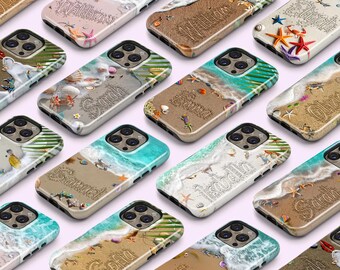Custom Name Ocean Beach Aesthetic iPhone 17/16/15 Pro Case: Personalized Initial Gift for Friends