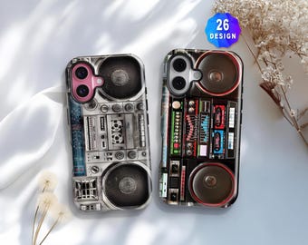 Retro iPhone 17/16/15 Pro Max Boombox Player Hip Hop Phone Case, 80s 90s  Nostalgia Music Lover Gifts