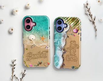 Custom Name Beach iPhone Case for 17/16/15 Pro Max | Personalized Initial Summer Birthday Gift