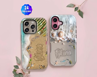 Custom Name Summer Beach iPhone 17/16/15 Pro Case: Personalised initial Phone Case, Trendy Cool Cover