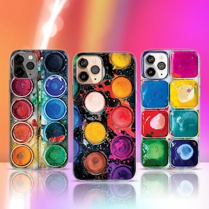 Aquarel verfpalet iPhone 15 14 13 12 Pro Max Case, kleurrijk schilderpalet iphone Case, MagSafe iPhone Case, Paintbox iPhone Case