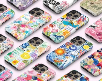 Pink and Blue Girly Collage Phone Case: Tropical Beachy Preppy Iphone 17/16/15 Pro Case