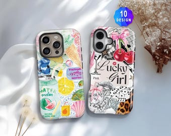 Pink and Navy blue Girly Collage Cherry Phone Case: Coquette Summer Vibe iPhone 17/16/15/14 Pro Max Case